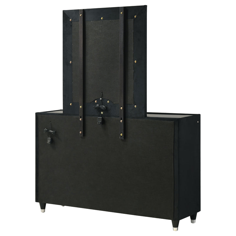 Ravenne 8-drawer Velvet Upholstered LED Dresser Cabinet Black