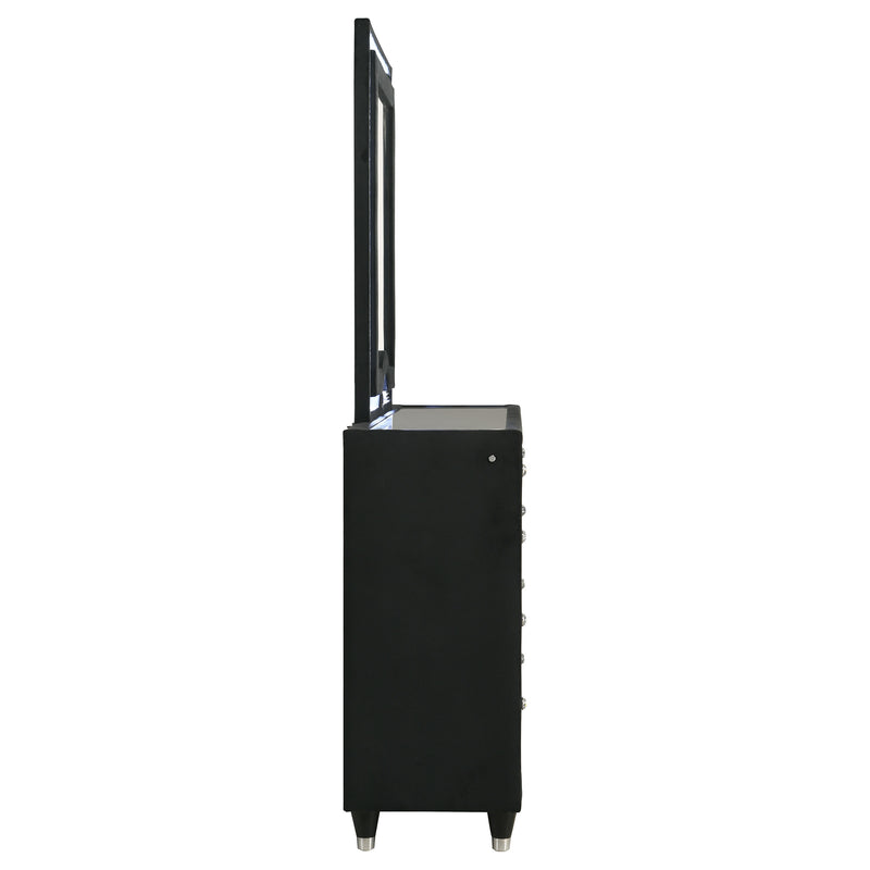 Ravenne 8-drawer Velvet Upholstered LED Dresser Cabinet Black