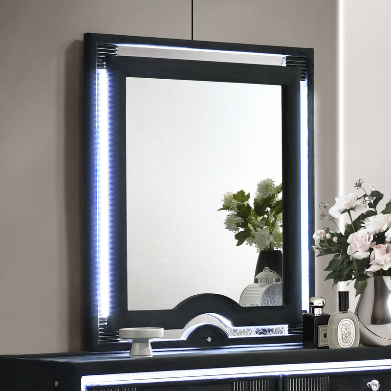 Espejo de cómoda LED tapizado en terciopelo Ravenne negro