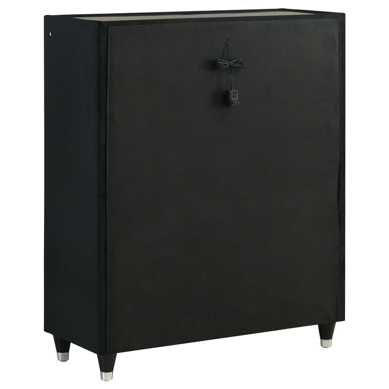 Cómoda de 5 cajones Ravenne tapizada en terciopelo negro con LED