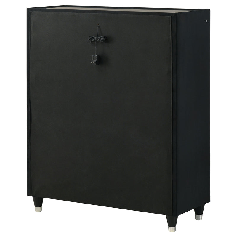 Cómoda de 5 cajones Ravenne tapizada en terciopelo negro con LED