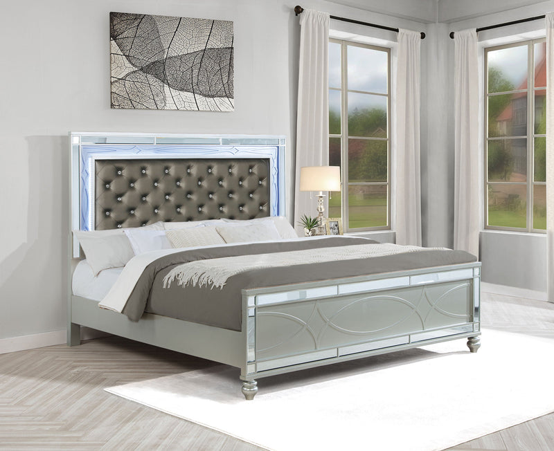 Gunnison Wood LED Panel Bed Silver Metallic