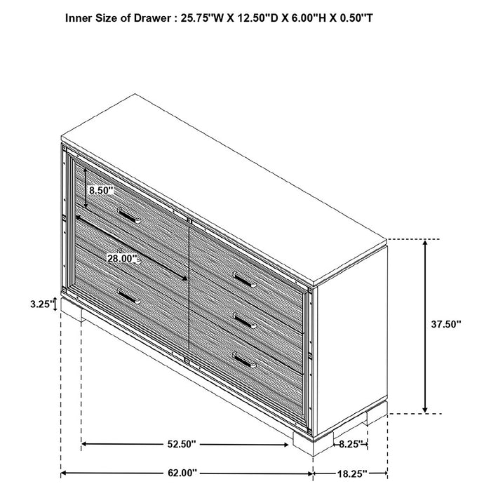 Cappola Rectangular 6-drawer Dresser Silver and Black