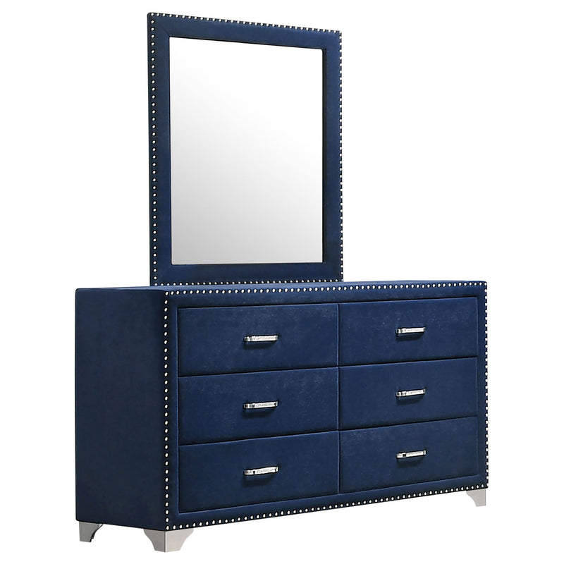 Melody 6-drawer Upholstered Dresser with Mirror