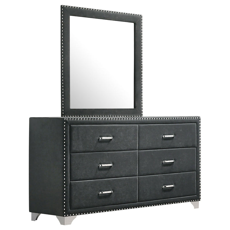 Melody 6-drawer Upholstered Dresser with Mirror