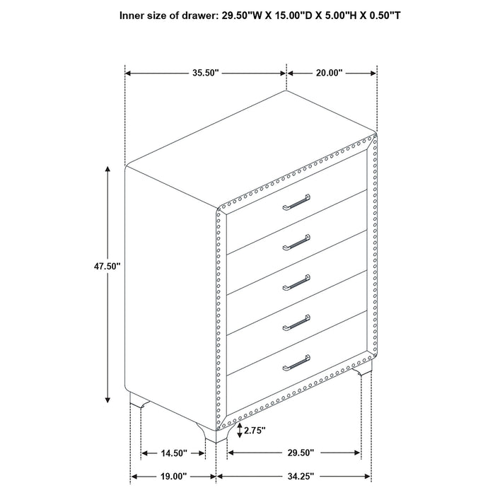 Melody 5-drawer Upholstered Chest Grey