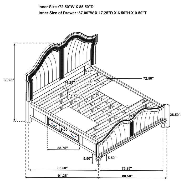 Veronica   Storage Bed with LED Headboard Silver Oak and Ivory