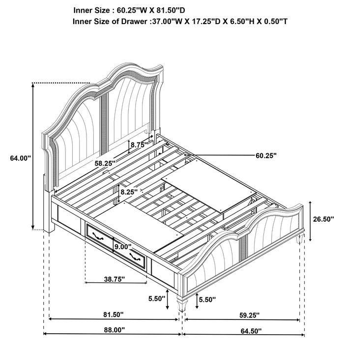 Veronica   Storage Bed with LED Headboard Silver Oak and Ivory