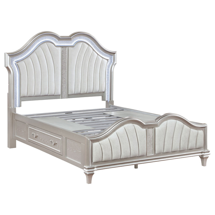 Veronica   Storage Bed with LED Headboard Silver Oak and Ivory