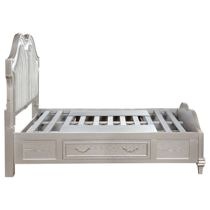 Evangeline  Storage Bed with LED Headboard Silver Oak and Ivory