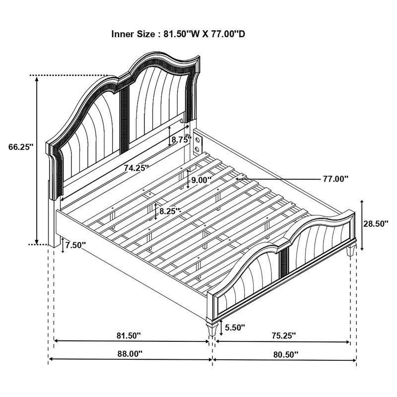 Cama con Panel LED Evangeline Wood Roble Plateado