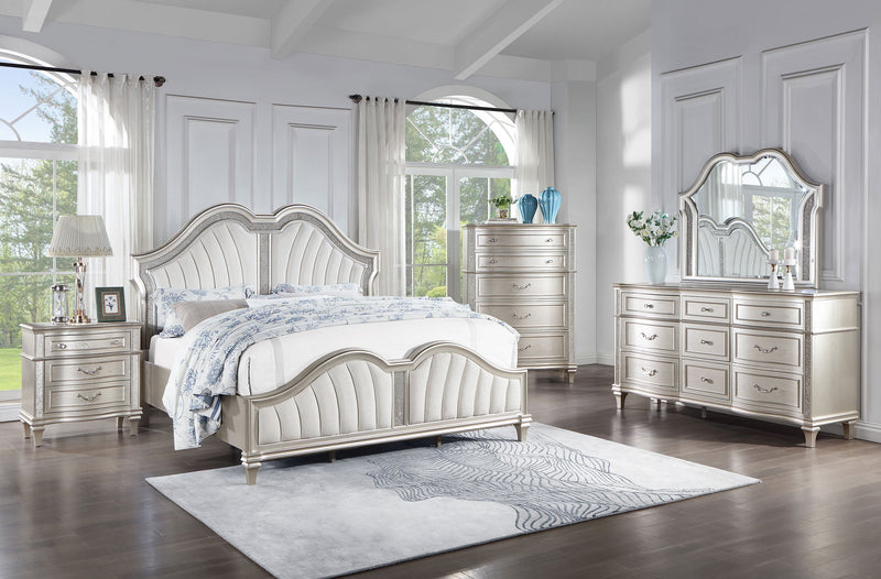 Cama con Panel LED Evangeline Wood Roble Plateado