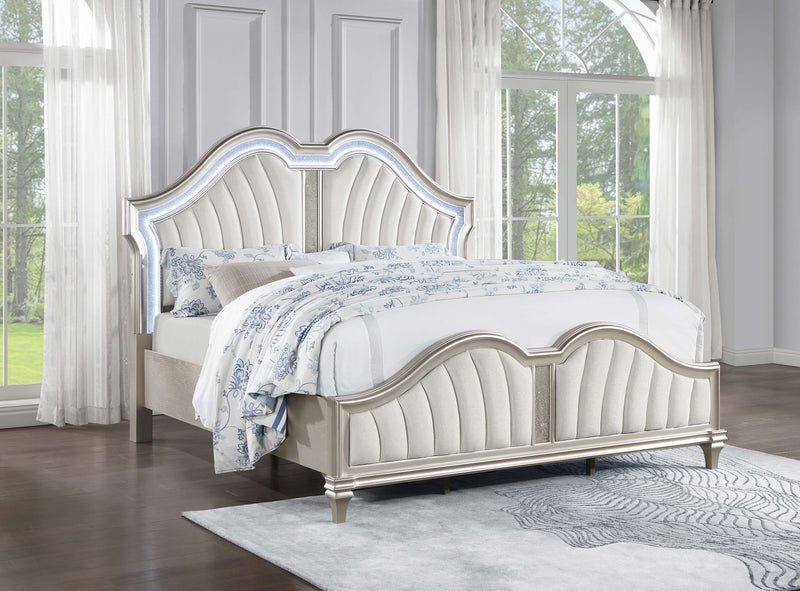 Cama con Panel LED Evangeline Wood Roble Plateado
