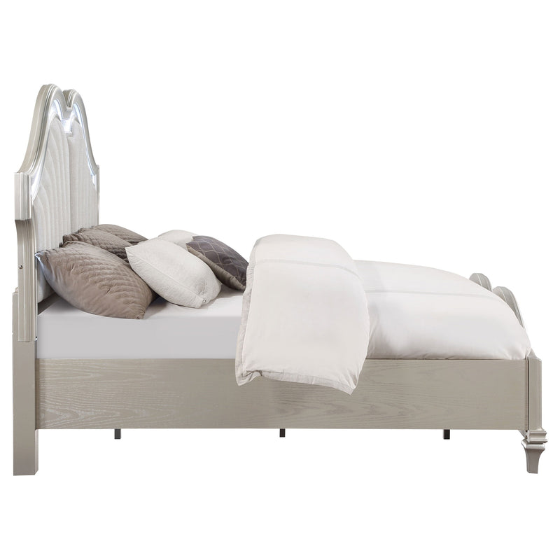 Cama con Panel LED Evangeline Wood Roble Plateado