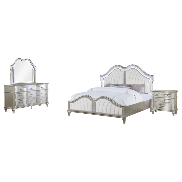 Evangeline  Upholstered Platform  Bedroom Set Ivory and Silver Oak