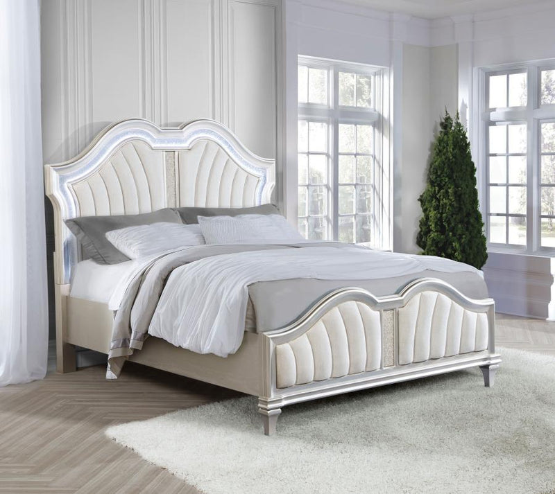 Cama con Panel LED Evangeline Wood Roble Plateado