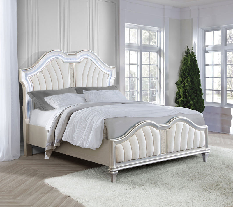 Cama con Panel LED Evangeline Wood Roble Plateado