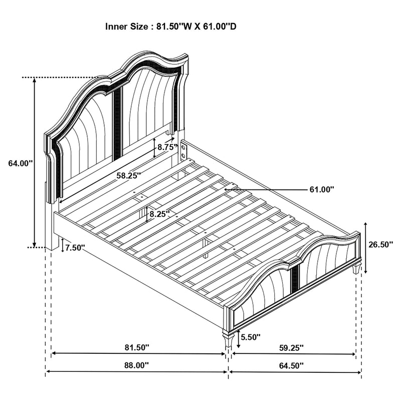 Cama con Panel LED Evangeline Wood Roble Plateado