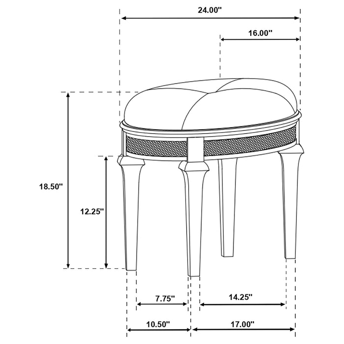 Evangeline Oval Vanity Stool with Faux Diamond Trim Silver and Ivory