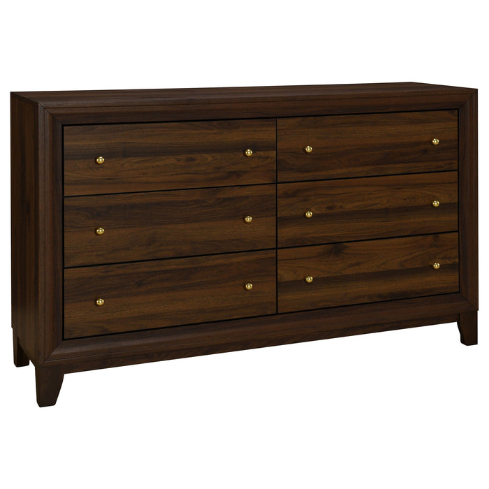 Welsley 6-drawer Dresser and Mirror Walnut
