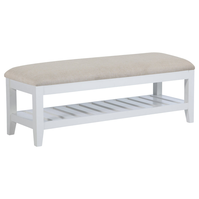 Banco rectangular tapizado Bexhill con estante, blanco