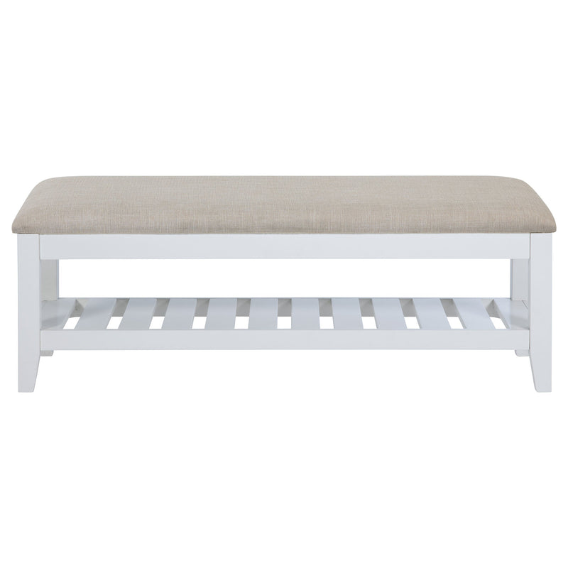 Banco rectangular tapizado Bexhill con estante, blanco