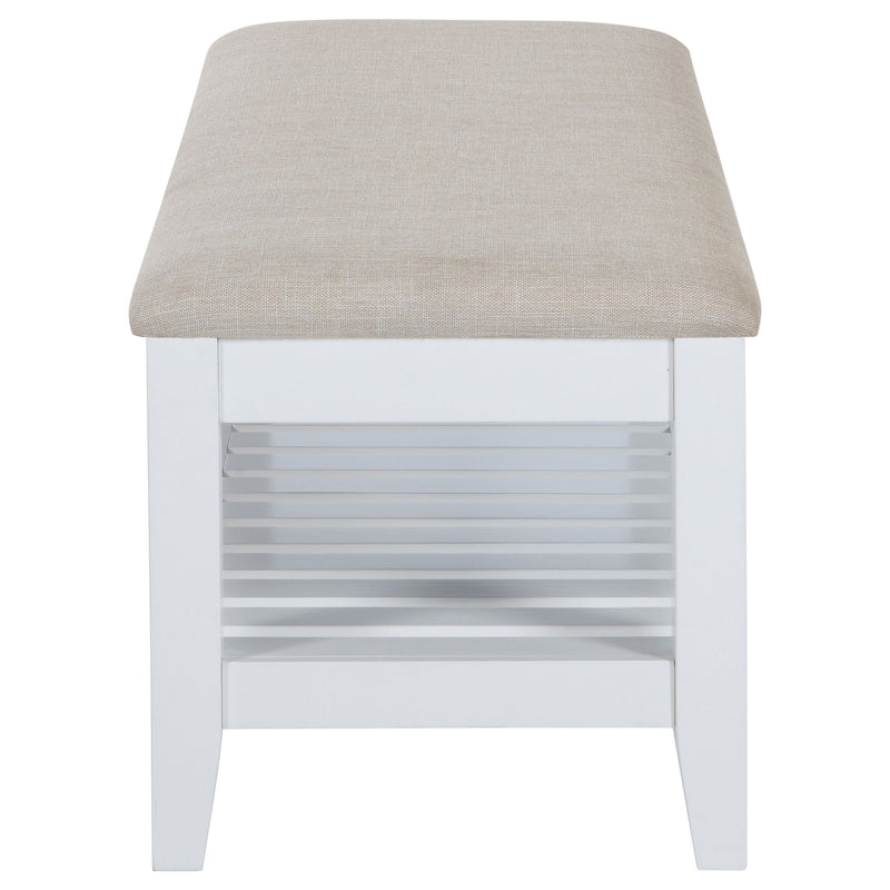 Banco rectangular tapizado Bexhill con estante, blanco