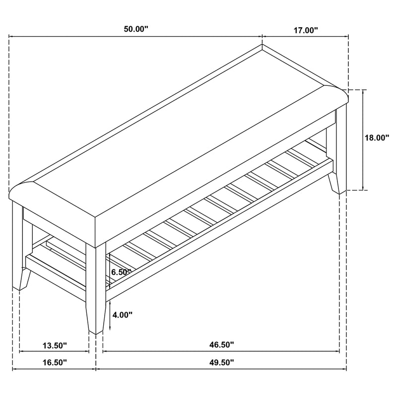 Banco rectangular tapizado Bexhill con estante, blanco