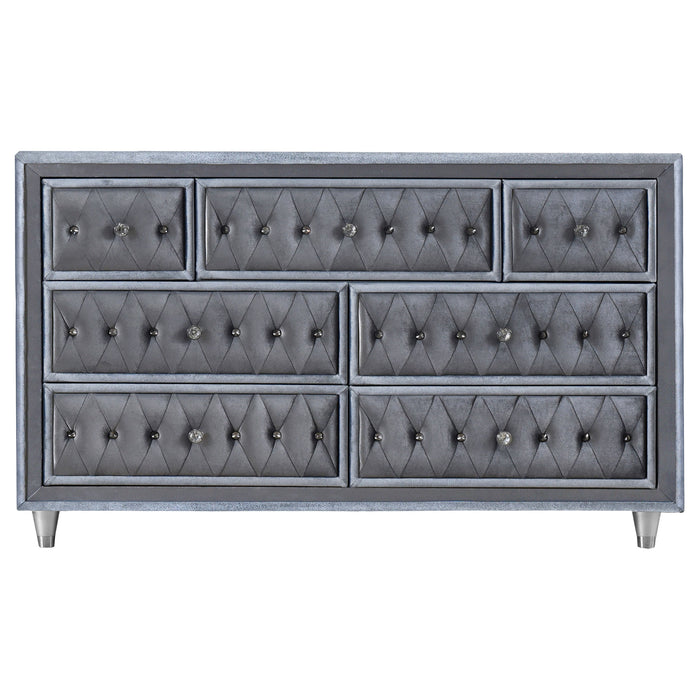 Antonella 7-drawer Upholstered Dresser with Mirror Grey