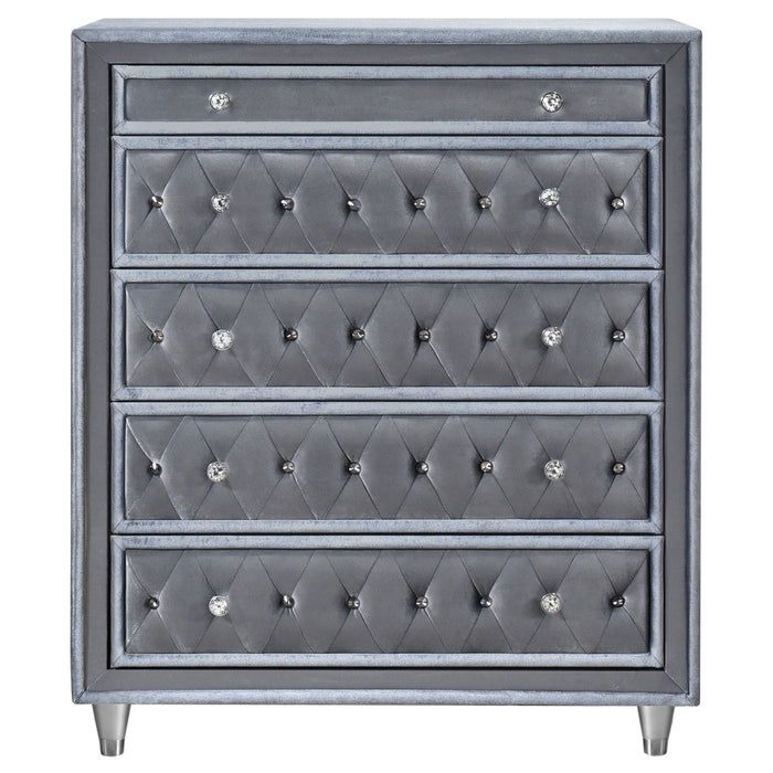 Antonella 5-drawer Upholstered Chest Grey