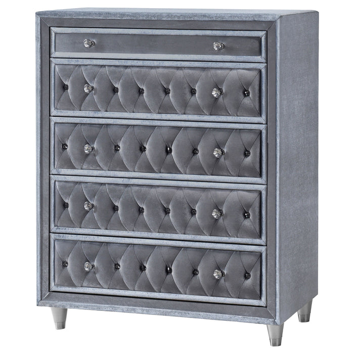 Antonella 5-drawer Upholstered Chest Grey