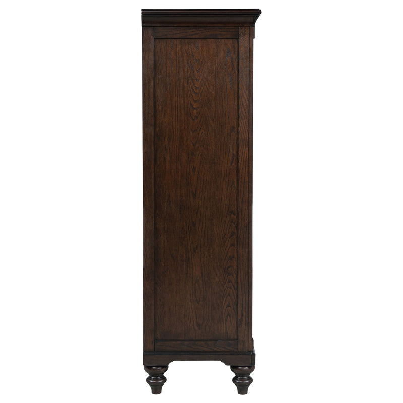 Cómoda Andover de 6 cajones con puerta de cristal templado, roble oscuro