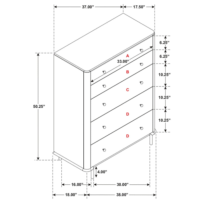 Cómoda de dormitorio Arini con 5 cajones