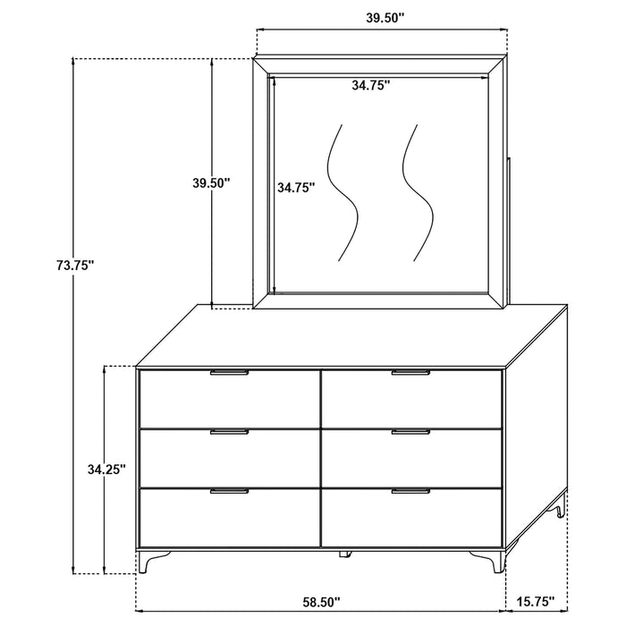 Kendall 6-drawer Dresser with Mirror Black and Gold