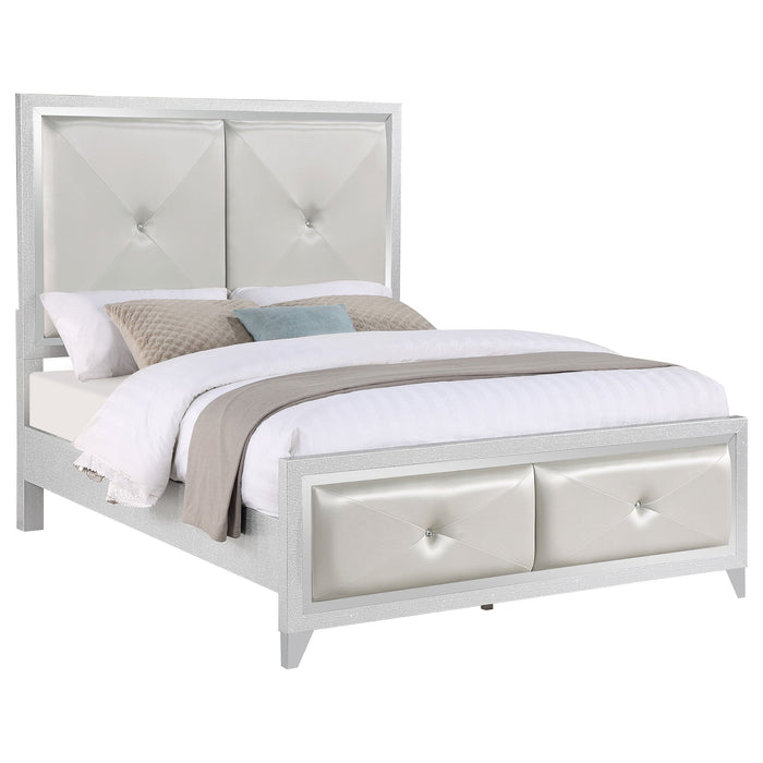 Larue Upholstered Tufted  Panel Bed Silver