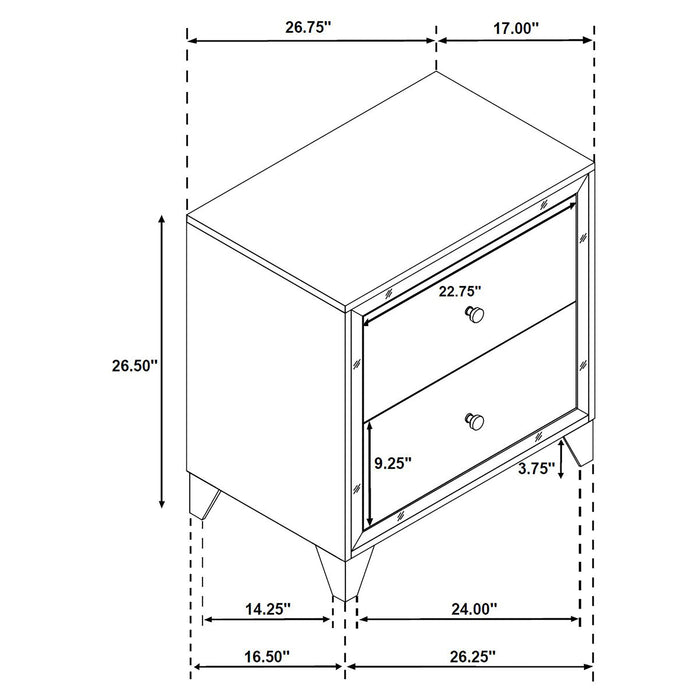 Larue 2-drawer Nightstand with USB Port Silver