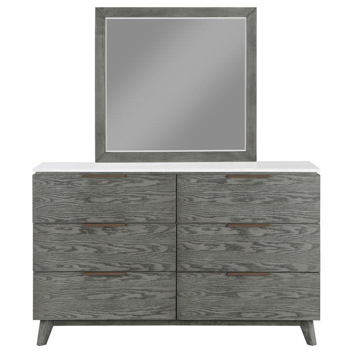 Nathan 6-drawer Dresser with Mirror White Marble and Grey