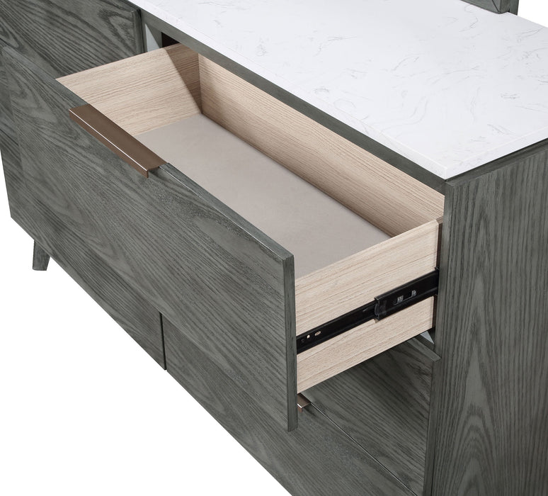 Nathan 6-drawer Dresser with Mirror White Marble and Grey