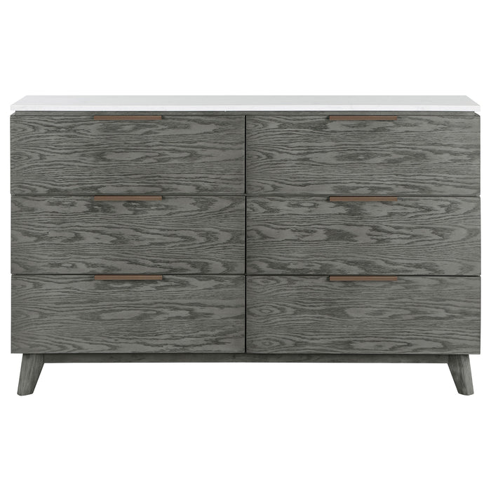 Nathan 6-drawer Dresser with Mirror White Marble and Grey