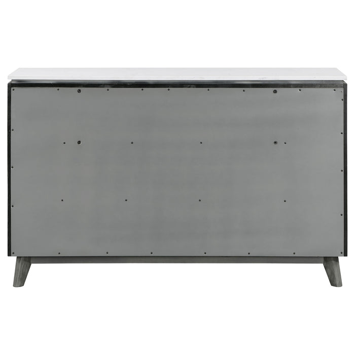 Nathan 6-drawer Dresser with Mirror White Marble and Grey