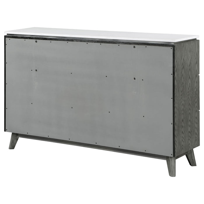 Nathan 6-drawer Dresser with Mirror White Marble and Grey