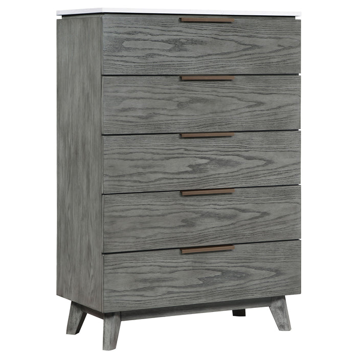 Nathan 5-drawer Chest White Marble and Grey