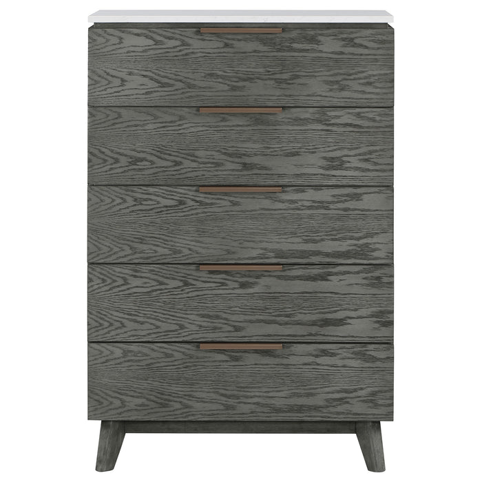 Nathan 5-drawer Chest White Marble and Grey