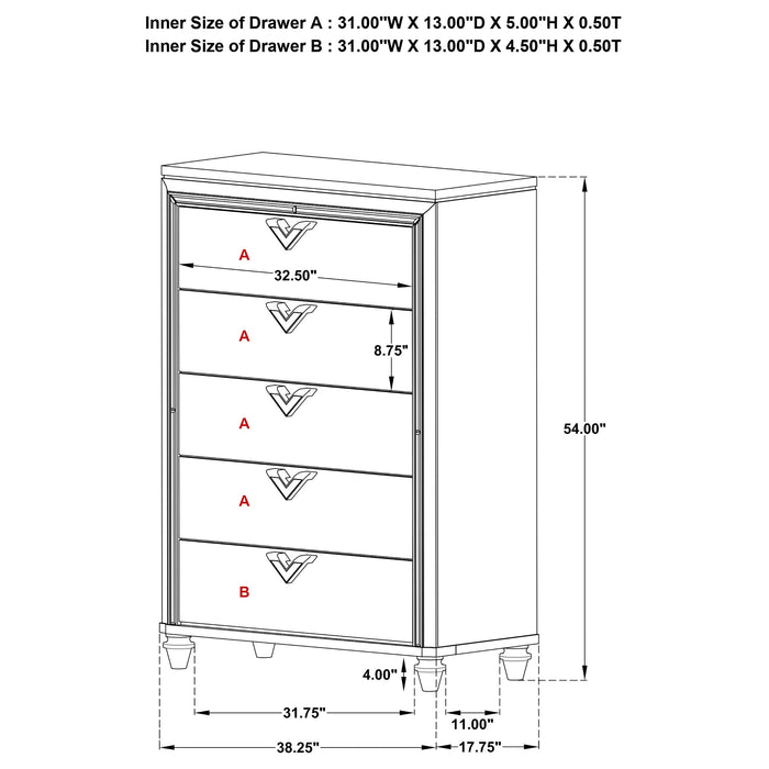 Veronica 5-drawer Bedroom Chest Light Silver