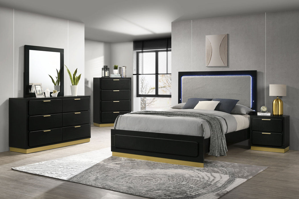 Caraway   Bedroom Set with LED Headboard Black and Grey