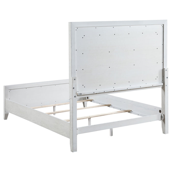 Marielle  Upholstered LED Panel Bed Distressed White