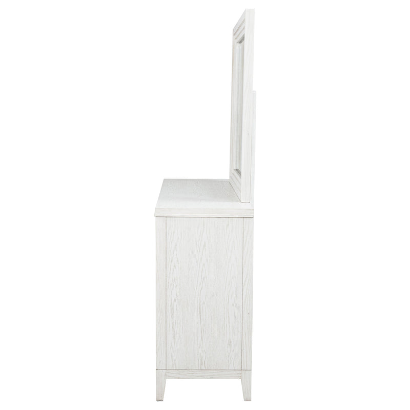 Cómoda Marielle de 6 cajones con espejo, color blanco envejecido