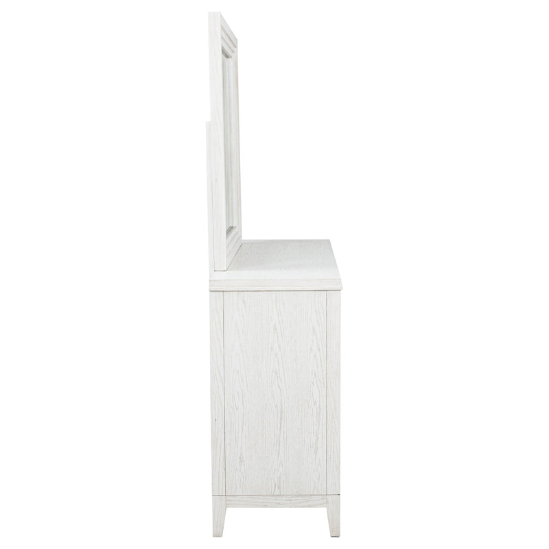 Cómoda Marielle de 6 cajones con espejo, color blanco envejecido