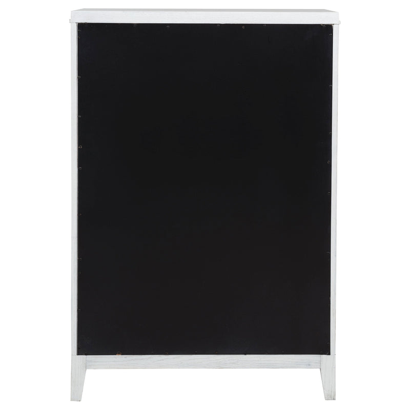Cómoda de dormitorio de 5 cajones Marielle, blanco envejecido
