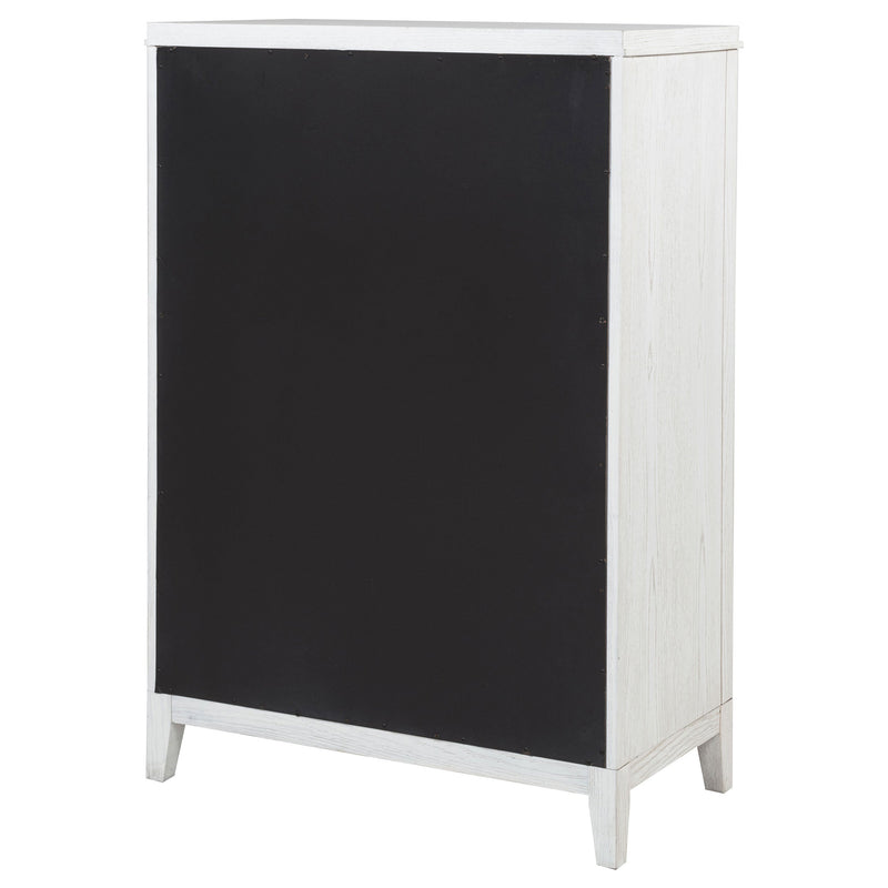 Cómoda de dormitorio de 5 cajones Marielle, blanco envejecido